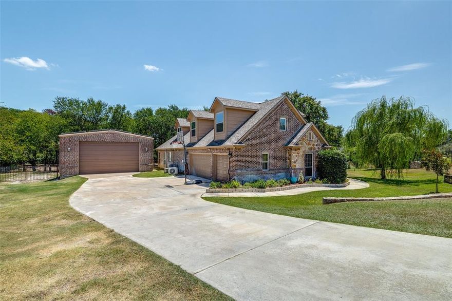 Energy-efficient 5 bedroom, 4 bath home on 1.46 wooded acres in a gated community, nestled on a cul-de-sac lot. Three master sized bedrooms each feature en-suite baths, providing comfort and flexibility for family or guests. The home is equipped with Bosch high-efficiency HVAC (18 SEER & 96% furnace), two Rinnai tankless water heaters, a water filtration and softener system, a 500-gallon in-ground propane tank, and owned solar panels for lower utility costs. Added touches include plantation shutters, a gun safe, SimpliSafe security system, and a Blossom smart sprinkler system. Upstairs, two spacious en-suite bedrooms are tucked into a private in-law style layout, one complete with a Murphy bed for added flexibility. A 40x30 fully finished workshop is a true standout, featuring air conditioning, spray foam insulation, a powered 14’ garage door, four 240V outlets, an automotive lift, air compressor, and a climate-controlled loading room with water and electricity; perfect for hobbies, storage, or projects. A brand-new well tank ensures reliable water service. With its functional layout, energy-saving features, and incredible workshop, this property combines privacy, space, and practicality in an ideal gated setting.