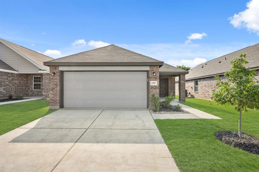 Love where you live in Christian Meadows in Ennis, TX! The Grove floor plan is a charming 1-story home with 3 bedrooms, 2 bathrooms, and a 2-car garage. This home has it all, including privacy blinds, a garage door opener, ceiling fans, and vinyl plank flooring throughout the common areas! The gourmet kitchen is sure to please with 42-inch cabinets, granite countertops, and stainless-steel appliances!  Washer, dryer and refrigerator are included, too! Retreat to the extended Owner's Suite featuring double sinks with granite countertops, a tub with shower combo, and a large walk-in closet! Enjoy the great outdoors on the covered patio! Don't miss your opportunity to call Christian Meadows home, schedule a visit today!