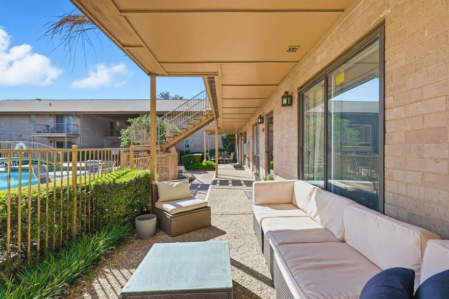 Step into timeless charm at this iconic 1960’s condo community nestled in the heart of the sought-after Northaven Gardens area. This rare first-floor, single-story unit offers serene views of the sparkling pool and lush courtyard—an unbeatable combination of convenience and tranquility.

Inside, you’ll find a spacious 3-bedroom layout with one bedroom perfectly suited for a home office or study. The interior features fresh paint and beautiful new flooring in the majority of the property. The open living and dining areas flow seamlessly to a covered patio overlooking the pool, ideal for relaxing or entertaining. This tasteful kitchen has stainless steel appliances, good sized pantry and area for a cafe table or morning coffee chair if desired.
Enjoy a worry-free lifestyle—the HOA covers water, gas, electricity, building maintenance, and all community amenities. A new washer and dryer convey with the unit, making this home truly move-in ready.
Experience the best of Dallas living—quiet, convenient, and full of mid-century charm—all just steps from Northaven Gardens and minutes from premier shopping, medical facilities, dining, and trails.