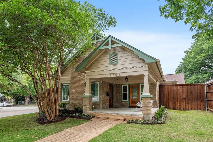 Set on a prominent corner lot in the heart of the M Streets Conservation District, this remodeled brick Craftsman blends historic East Dallas character with thoughtful modern updates and everyday livability.

Wood floors run throughout the home, while the open concept living, dining, and kitchen spaces create an easy, connected flow filled with natural light. The kitchen balances warmth and function with granite countertops, stainless steel appliances, refreshed cabinetry, new marble backsplash, and updated hardware.

The primary suite offers a spacious ensuite bath, walk-in closet, new updated vanity and trim paint, while recent interior improvements include fresh paint throughout, updated designer lighting, Roman shades, and carefully considered details that enhance the home with designer-inspired touches.

Behind the scenes, extensive system upgrades provide long-term peace of mind, including a newer Rheem-Ruud HVAC condenser, PEX plumbing, Rockwool attic insulation, whole-house carbon water filtration, upgraded irrigation, underground drainage improvements, and a recently installed roof with Class 4 impact-resistant shingles, gutters, and downspouts.

Outside, the fully turfed backyard offers low-maintenance outdoor living alongside a detached two-car garage built in 2017.

Located just moments from your front door you'll find Greenville Avenue dining favorites such as Sister, Café Duro, Terilli’s, Goodwins, and Corner Market Bakery, or take in a show at the Granada Theater. The home also offers quick access to Central Expressway and Mockingbird Lane.

A rare opportunity to own a thoughtfully updated three-bedroom Craftsman in one of East Dallas’ most established and walkable neighborhoods. Schedule a private tour to experience it firsthand.
Additional Updates include exterior paint, new landscaping, triple pane windows, and more.