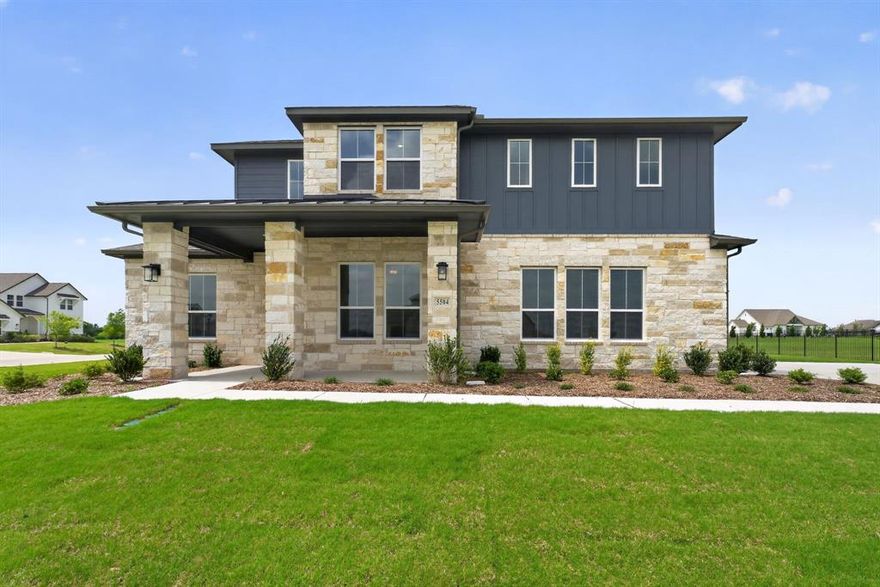 Promotional 4.99% rate and incentives available on this home.   From GFO Home's grand Presidential Series, this stunning 3,679 sf Two-Story home is GFO's highly sought after Harrison Floor Plan- offering 5 Bedrooms, 4.5 Bathrooms, and a spacious 3-car Garage on a sprawling One-Acre lot in Highland Crossing!! On the main floor, this home features highlights like a Private Study, a Guest Suite with full ensuite Bathroom, an Open Concept Family Room with soaring 2-story Vaulted Ceilings, 2-Story Stacked Windows, a stunning 60in Gas Fireplace, and an elegant 15ft Glass Slider Patio Door leading to the spacious Covered Patio and large Private Backyard. You’ll also enjoy a Gourmet Chef’s Kitchen featuring upgraded stainless-steel appliances with double oven, a large Center Island, Walk-in Pantry, and attached Breakfast Room. Relax and unwind in the luxurious Primary Suite and Spa-Inspired Primary Bathroom with a designer Free-Standing Tub, Frameless Glass Walk-In Shower, and Oversized Walk-In Closet. Upstairs, you’ll find the Game Room for endless fun, an additional Media Room for the best movie nights, and 3 more Bedrooms with 2 more full Bathrooms. Discover added functionality with a Laundry Room and Powder Bathroom directly off the garage entrance. Experience high-end living at its finest with GFO Home’s Harrison floor plan on One Acre in the stunning Highland Crossing Acreage Community in the heart of Celina, TX! Experience the perfect blend of big-city excitement and rural charm in Collin County's newest gem. In this beautiful community, you’ll enjoy gorgeous views, stunning natural scenery, nearby parks, playgrounds, and trails- and the local vibrant Celina lifestyle with shopping, dining, and local community events! Zoned to Celina ISD and minutes north of Celina High School.