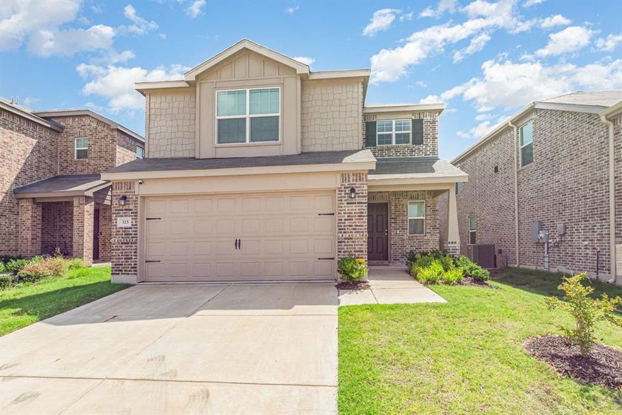 SELLER OFFERING FIRST-YEAR INTEREST RATE AS LOW AS 5.375% WITH LENDER CHURCHILL MORTGAGE! Move-in-ready 2023 Centex Lincoln plan delivers 4 bedrooms, 3 full baths, and 2,178 square feet of smartly designed living in fast-growing Oakbrook—all priced below nearby new construction. Luxury plank flooring anchors an open main level that blends a quartz-island kitchen with stainless appliances and walk-in pantry with a sunny dining nook and generous family room. A first-floor guest suite plus full bath is ideal for visitors or multigenerational living. Upstairs, a spacious game room separates two secondary bedrooms from a private primary retreat featuring a tray ceiling, dual-sink vanity, oversized walk-in shower, and large closet. REFRIGERATOR, WASHER, AND DRYER CONVEY! Energy-efficient HVAC, Low-E windows, smart-home wiring, and full-yard irrigation keep comfort high and costs low. The fenced yard is ready for pets, playsets, or a future firepit. Sidewalks lead to a 24-acre city park with pond, trails, playground, and pavilion just half a mile away, plus community greenspaces and tot lots. Skip the builder wait—move in and start enjoying North Texas living today!