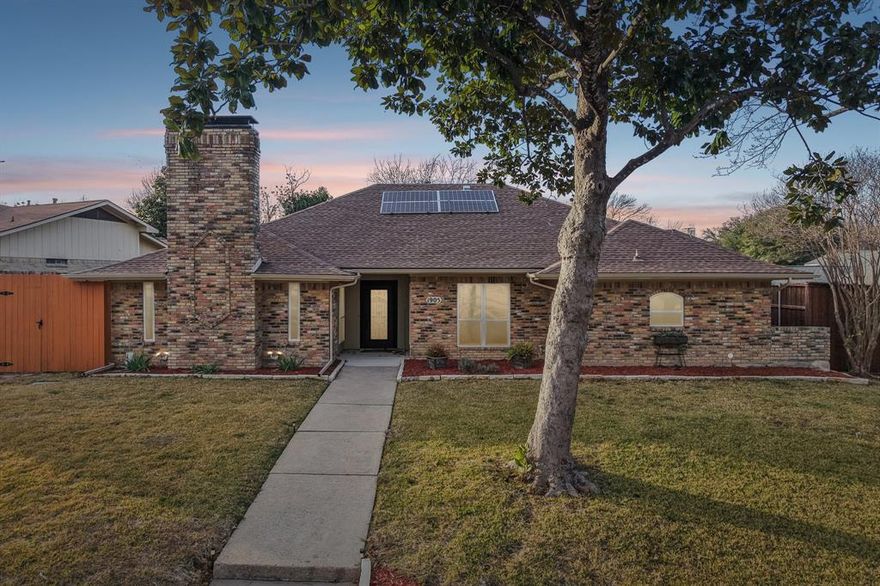 Recently renovated and ideally located in Plano’s highly sought-after Los Rios neighborhood, this exceptional 4-bedroom, 3-bath home offers the perfect blend of timeless character, modern efficiency, and an unbeatable setting. Situated directly across from a sprawling 50+ acre city-owned greenbelt, you’ll enjoy peaceful views, added privacy, and immediate access to nature right outside your front door. This classic Plano brick home has been thoughtfully updated with high-quality improvements designed for both comfort and long-term value. Energy-efficient double-pane windows and fully owned, paid-off solar panels provide significant utility savings, while fresh interior paint and rich wood flooring create a warm, move-in-ready atmosphere. A stunning three-panel sliding glass door fills the living space with natural light and creates a seamless connection to the outdoors. The fully renovated kitchen features stainless steel appliances, modern finishes, and a clean, functional design ideal for both everyday living and entertaining. The primary bathroom has also been beautifully updated with contemporary styling, creating a relaxing, spa-like retreat. With four spacious bedrooms and three bathrooms, the flexible floor plan offers plenty of room for family, guests, or a home office. Outside, the home’s curb appeal shines with a perfectly manicured lawn, mature trees, and established landscaping that enhance its charm and character. With extensive renovations, energy-efficient upgrades, and a premium greenbelt-facing location, this move-in-ready Los Rios home presents a rare opportunity to own a truly turnkey property in one of Plano’s most desirable neighborhoods.