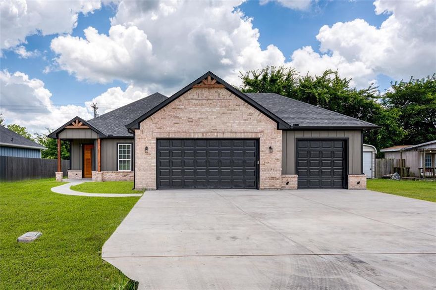 Seller Now Offering $5,000 towards buyers closing costs! Brand New Custom Home in Desirable Lake Community! Private tree lot! Beautiful New fence just added for a completely fenced yard. Gorgeous new construction located just minutes from the community dock, perfect as a primary residence or weekend lake retreat! This 4 bedroom, 2 bath home features an oversized 3 car garage and a desirable split floor plan. Beautiful curb appeal with decorative front door, uplighting, and a charming front porch. Interior boasts an open-concept layout with a cozy fireplace, decorative ceilings, upgraded lighting and paint, and wood laminate flooring throughout, no carpet! The kitchen and baths feature upgraded granite countertops and stylish fixtures. Spacious primary suite includes a barn door entry, double vanities, and a huge walk-in shower. Enjoy outdoor living with a large covered patio overlooking a private, tree filled backyard, perfect for relaxing or entertaining. Don’t miss this opportunity to own a stunning custom home in a quiet lake community! Floor plan and elevation added to the Transaction Desk.