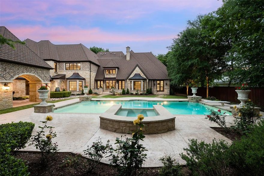 This serene setting in Preston Hollow offers privacy and tranquil living for this gated custom estate. Extensive renovation completed 2022-2023 to the highest standard of function and composition. Stately exterior with front circular drive nestled on a 1+ acre lot in a tree lined estate neighborhood. Well thought out floor plan with generous room sizes, open kitchen-living concept, downstairs primary suite, study, and separate guest suite. Upstairs hosts three additional en-suite bedrooms. Equipped media room, plus game room overlooking the spacious backyard with pool + spa, large grassy area, outdoor living with fireplace and grilling station. Quality finishes and design are evident throughout the interior and exterior of this exceptional property.