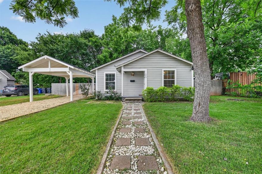Step into this enchanting home nestled in the heart of downtown McKinney, where every detail exudes charm and style. This 2-bedroom, 1-bathroom abode boasts not only a prime location near the McKinney Square, but also luxurious features that will make you fall in love at first sight.
Stunning warm wood floors, granite countertops, decorative light fixtures, and beautiful tile add a touch of style to this gorgeous home! The large utility room in the back is a great place for a home office, craft room, play room, or second living area! Outside, the private backyard beckons you to unwind on the quaint rear porch, surrounded by lush greenery, mature trees, and serenity. Backyard shed for extra convenience. Updates include fresh paint, tile flooring, and upgraded bathroom. Foundation repairs complete with transferable warranty. This well-maintained, move in ready home is a true gem, offering a perfect blend of modern amenities and classic charm. Don't miss the opportunity to make this captivating residence your own!