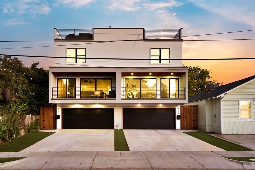 Stunning modern home in one of Dallas’s most walkable neighborhoods- This sleek, light-filled residence features a chef’s kitchen with Bosch appliances including fridge, induction cooktop and vent hood, double ovens, quartz counters and a wine & beverage fridge. The open floor plan offers large dining and living areas with tinted windows, blackout shades, and incredible views. The first level showcases one bedroom and en suite and a turfed yard. The third floor includes the spacious primary bedroom, a Closets by Design custom closet, electric black out shades and a spa-like bath. The guest bed and bath are also on this floor and have stunning finishes. This home has loads of storage space. Enjoy unobstructed downtown views from your private rooftop retreat. The Trex decking, plus water and electric access make this rooftop an incredible outdoor living space! Smooth walls, beautiful LVP,... this home still looks brand new! Additional upgrades include epoxy flooring in the garage, 8 ft fence, and upgraded pet-friendly turf with drainage. Steps to West Village, Katy Trail, Knox Henderson, Loro, E-Bar and more! Luxury, convenience and incredible walkability come together in this beautifully updated urban home.