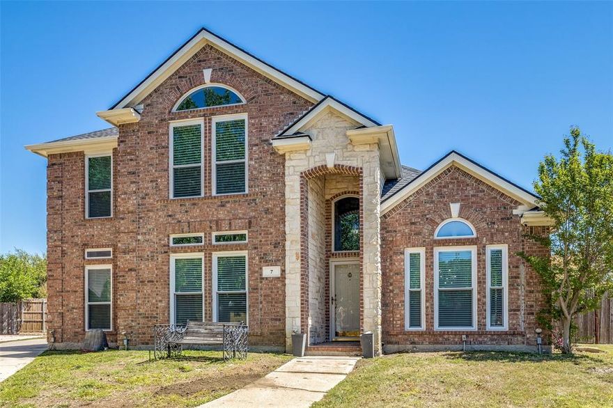 BACK ON THE MARKET: Come enjoy this inviting two-story Mansfield home, offering four bedrooms plus a study, along with two and a half baths, set on a peaceful cul-de-sac lot spanning just over a third of an acre. The master bath boasts a separate shower, garden tub, and a spacious walk-in closet. Inside, you'll find a functional open floor plan with vaulted ceilings encompassing three living areas and two dining spaces, as well as a downstairs study with built-in shelving. The downstairs living area and breakfast room overlook the backyard, showcasing a pool and patio perfect for gatherings. Upstairs, the split bedrooms share a generous living space. Enjoy ample storage, a separate utility room, and a sprinkler system for easy maintenance. Recent updates include all new windows (2022) and a new roof (2023)