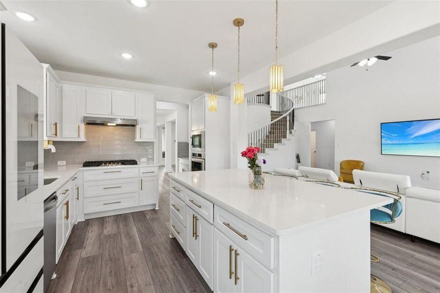 Mortgage savings may be available for buyers of this listing. Welcome to 1024 DuPont Dr, McKinney—a show-stopping traditional home that delivers luxury, space, and unbeatable value within the highly rated Melissa ISD. Built in 2023 and loaded with over $60K in premium upgrades, this 6-bedroom, 4-bath beauty spans 4,022 sq. ft. of elegant living on an 8,189 sq. ft. lot. Step inside to soaring ceilings, abundant natural light, and a seamless open layout perfect for entertaining or everyday comfort. The statement modern feature-wall fireplace, designer gold-accent lighting, and chef-inspired kitchen with a gas cooktop, walk-in pantry, stainless steel appliances, oversized island, and sleek quartz countertops make this home a true standout. The first level features a split primary suite with a spa-worthy ensuite and freestanding tub, plus a private study ideal for remote work. Upstairs offers endless entertainment with a theater room, game room, and balcony overlooking the spacious backyard—ready for your custom outdoor oasis. Enjoy the covered patio, gas grill hookup, and open lawn perfect for gatherings. Melissa ISD schools including the new $35M Melissa High stadium, Willow Wood Elementary & community pool within minutes McKinney Historic Downtown – 8 min (4.5 mi) HEB & Walmart – 4 min Upcoming McKinney National Airport – 10 min Experience elevated living with convenient access to shopping, dining, and entertainment—all at the new, improved price. Don’t miss this rare McKinney gem offering both luxury and lifestyle.