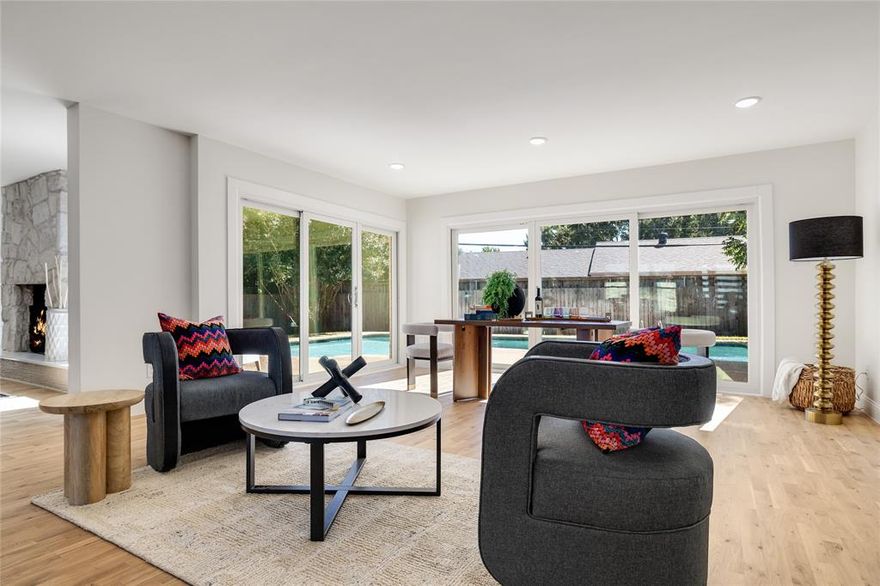 This stunning, fully renovated mid-century home is located in the highly sought-after Overton Park community. Set on a spacious lot with a welcoming enclosed courtyard, the home boasts a modern open-concept floor plan filled with natural light and rich hardwood flooring throughout.

The updated kitchen features an open layout, a large dining area, a massive walk-in pantry perfect for storing all your appliances, and thoughtful touches like a built-in glass rinser at the sink. The split-bedroom layout ensures privacy, and the expansive primary suite is a true retreat with a luxurious bathroom that includes a soaking tub, open shower concept, and two oversized closets—one of which is designed with closely spaced studs to double as a storm shelter.

Additional upgrades include all-new windows, exterior and sliding doors, blown-in attic insulation, foam insulation in the walls, and proactive termite protection. Step outside to your sparkling pool—perfect for entertaining or relaxing in your private backyard oasis.

This home has too many upgrades to list—come see for yourself all that it has to offer!