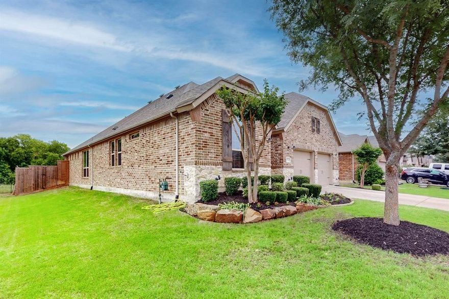 Motivated seller offering $10,000 in concessions!!! Welcome to this beautifully updated single story on a quiet cul-de-sac with rare greenbelt and side greenspace privacy. Inside, enjoy a bright open layout with an upgraded eat-in kitchen with granite counters, island, gas cooktop, double ovens and walk-in pantry that flows seamlessly into the main living area with gas fireplace. The dedicated home office features custom built-ins and a desk—ideal for remote work. The oversized utility room includes a sink, folding station, and extra storage. The spacious owner’s suite offers dual walk-in closets, garden tub, and large shower. Secondary baths feature fun, designer tile. Additional highlights include custom lighting, sound system wiring, and an oversized 2-car garage with extra storage. Outdoors, unwind on the covered patio overlooking the tranquil greenbelt. Enjoy community trails, pool, park, and playground just minutes away.