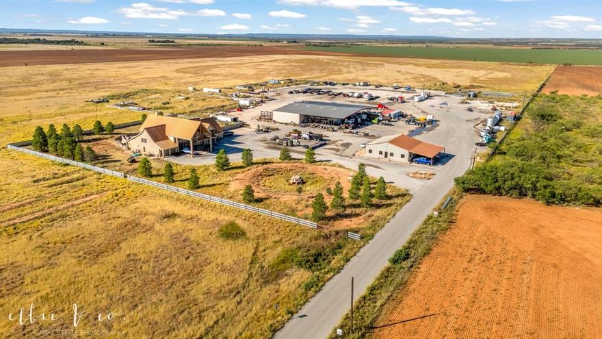 **Owner's full mineral rights included.*** The possibilities are endless with this multi-functional property. Prime location north of Abilene, near the data center activity, off paved road FM 707, with it's own private paved road up to the property itself. Abundance of acreage with no deed restrictions. This listing includes 171 acres plus tank, but more acreage available to purchase. The property includes a residential property with 4 bedrooms, 3.5 bathrooms, pool & spa, metal roof, with stunning ranch-house finishes, mechanic Shop that is 100 x 75 x 22 with 7 bay doors with pull thru capability and 3 bays with attached weld shop that has pull thru capability that is 50 x 25 with two doors, office building with 8 offices with a reception area with two bathrooms inside and one outside, dressing room on exterior, plus a break room. Overall the property has over 10+ acres in asphalt with an abundance of possibilities, depending on any buyers needs. Contact the listing agents to schedule a showing today.