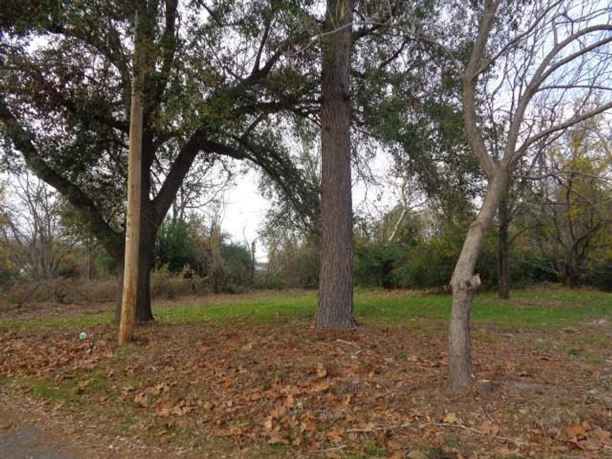 Pretty shaded corner lot with a partial fence. Large oak trees plus cleared for a home to be built. Near downtown and shopping. Partial fence.