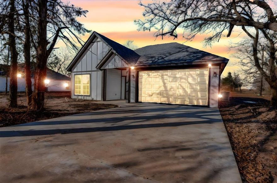 Welcome to this charming, brand-new, meticulously designed home on a CORNER LOT that offers an open floor plan with stunning attention to detail that defines modern luxury living LOCATED 3 MINUTES FROM CEDAR CREEK LAKE! Upon entering, the open floor plan immediately captures your attention. The spacious living offers cathedral cielings and flows effortlessly into the dining and kitchen spaces, creating an environment perfect for both relaxation and entertaining. The primary bedroom is a serene retreat overlooking the backyard. Additional two bedrooms are equally well-appointed, offering walk-in closets. The two-car garage is seamlessly integrated into the home providing both functionality and appeal.