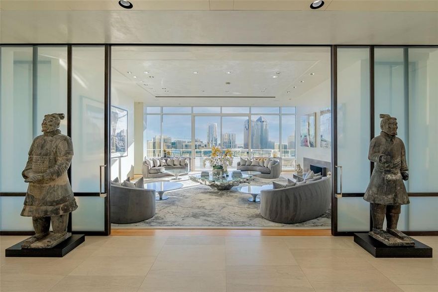 Rare opportunity to call the entire 30th floor of the W Residence Tower home. This iconic Dallas property offers direct elevator access into a private and secure, dramatic and grand entry lobby.  At just over 11,000 square feet, with killer 360 degree full views of the horizon, you can witness sunrise to sunset through the floor to ceiling glass, or from a perfect perch off the one of the wrapping balconies. With striking 12 ft ceilings, the quality of finish is unsurpassed. 5 bedrooms, 7 full baths, 3 half baths, two living areas, two dining, fitness, wellness, media and two studies.  This property truly delivers a Dallas manse in the sky. Signature W services and amenities included.