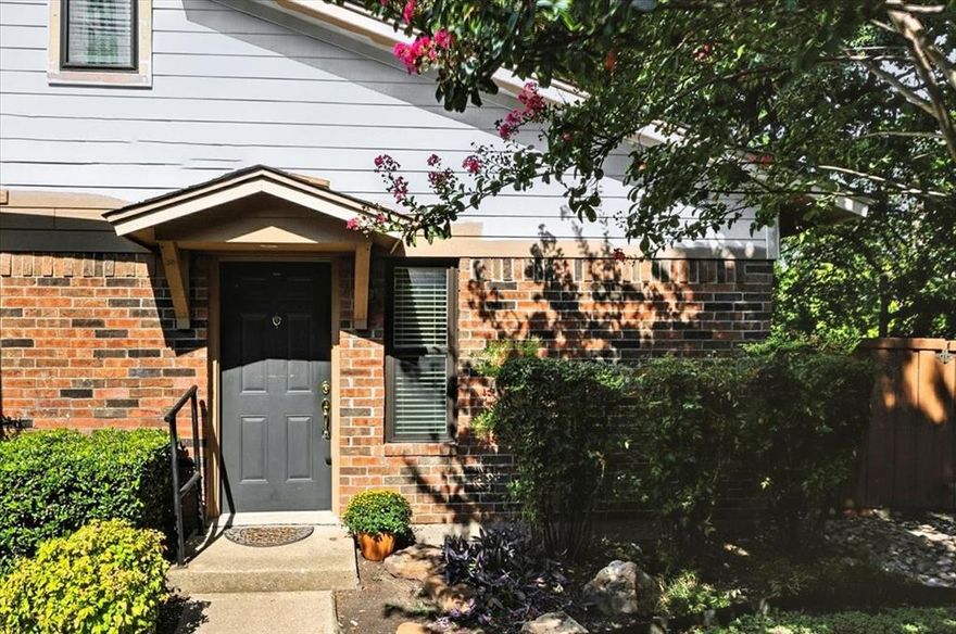 Enjoying privacy, quiet location, and a lovely view of the wooded area and small creek and green area. This townhome is not to be missed! Instead of overlooking a parking lot, this unit is rear-facing in the cul-de-sac to the east of the main gate. Centrally located near Waterside, Fort Worth Country Day School, Clear Fork, and major arteries making easy work of any destination. Open design, freshly painted, granite countertops in kitchen and bathrooms, woodburning fireplace, full size utility area and a delightful courtyard patio overlooking the creek and woods. Windows were recently replaced. (Big plus!) 
There is a primary bedroom with ensuite bath on the ground floor.  If one prefers to sleep with a treetop view, there are two additional bedrooms on the second floor with a shared hallway bathroom. The washer, dryer, and refrigerator are included in the sale. There is one assigned covered parking space, with additional parking for guests. There's also a community swimming pool and small clubhouse, and easy access to the Trinity Trail system. Convenient, low-maintenance, peaceful environment, amenities - this is a winner!