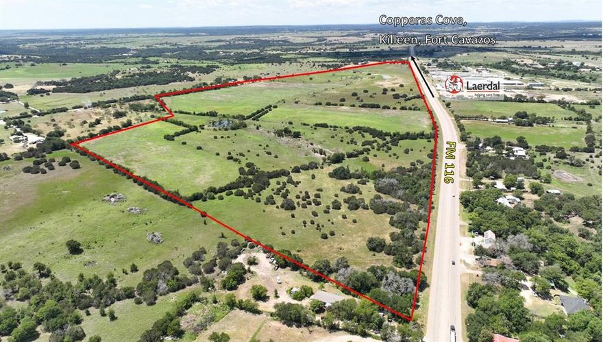 Central Texas Development Land for Sale in Gatesville, TX. This prime 116-acre tract in Coryell County, annexed into the city limits, offers opportunities for commercial, industrial, and residential development. With 4,500 ft. of paved frontage on Texas FM 116, the commercial frontage is divided into two tracts, ideal for phased development. The strategic location and visibility make it suitable for retail, hospitality, medical, office, or government facilities. Additionally, the property has city utilities available and AG tax status, providing cost benefits during development. The property boasts its own source of road base material, ideal for road construction, offering significant cost savings for development. Gatesville, with its low crime rate, favorable tax climate, and strong economy, is attractive for businesses and homeowners. This development land is a rare opportunity in a growing region.