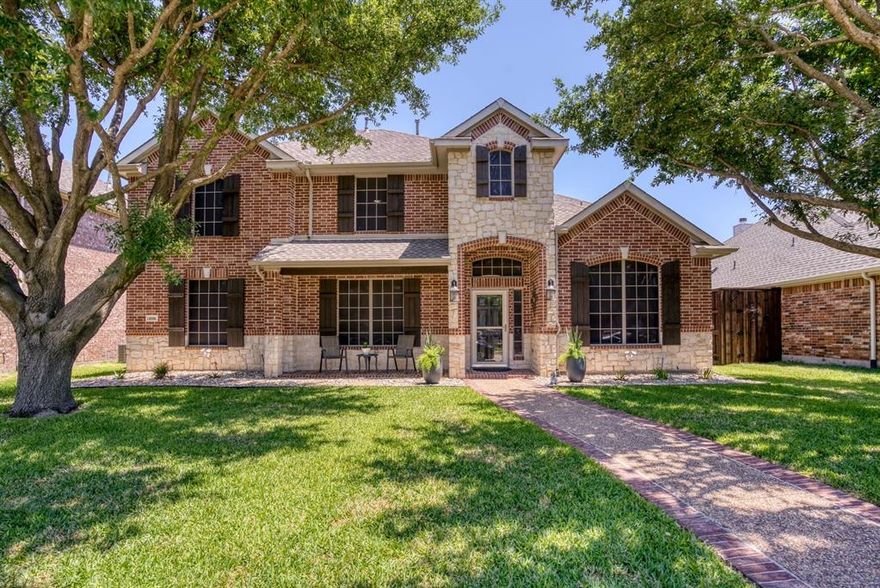 Beautifully updated two story home in highly sought-after Frisco ISD. This open floorplan offers spacious formal living and dining area with panoramic views of the private backyard oasis, pool and outdoor kitchen with gas firepit. Gourmet kitchen with double ovens, ample cabinet space, updated quartz countertops, stylish back-splash, stainless steel appliances and large island open to the inviting family room featuring corner fireplace, surround sound  and new floors throughout the home. Home is fully wired inside and out for sound. Spectacular first floor master suite with Spa like Master bath that has his and her sinks, new fixtures, freshly painted. and a remarkable walk-in closet. Home offers a sought after second bedroom down with full bath. Upstairs you will find a versatile bonus area that could be used as a playroom, office or sitting area. Media room, three additional bedrooms, bonus room, office, or bedroom and two baths. This home is Immaculately maintained.