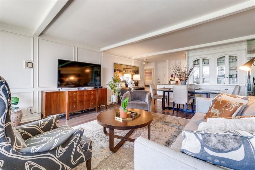 MOTIVATED SELLER!  Situated on the 20th floor above the serene, park-like grounds of prestigious Twenty-One Turtle Creek, this stunning one-bedroom condo offers sweeping panoramic views of the iconic Dallas skyline. Step out onto the spacious balcony, perfect for relaxing or entertaining with the city as your backdrop. Inside, the updated kitchen showcases granite countertops, travertine tile flooring, white cabinetry, Gas range and recently replaced Dishwasher and Microwave. The open-concept living and dining area is warm and inviting, featuring elegant wood paneling and a custom-built display case. The generously sized bedroom includes a walk-in closet, offering both comfort and functionality. Classic and refined, this condo delivers the sophistication of high-rise living with unmatched access to Turtle Creek, Uptown, the Arts District, Downtown Dallas, DFW & Love Field airports. Building amenities include a 24-hour concierge, fitness center, swimming pool and club room. HOA includes electricity, gas, water and basic cable.