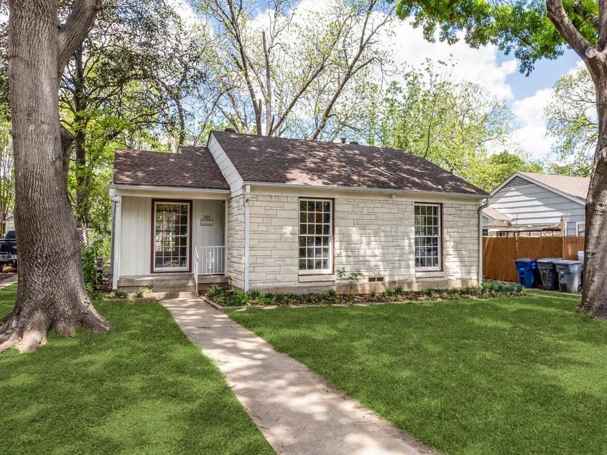 Attractive 2 bedroom Austin Stone home on quiet mature tree-lined street in heart of Oak Cliff. Fresh neutral paint and maintained hardwood floors throughout. New kitchen appliances, washer and dryer included. Oversized windows welcome natural light inside every room in the home. Newer roof and gas line was replaced when current owner purchased. Detached 1-car garage. Blocks from Kiest Park and Oak Cliff Nature Preserve Trail. <8 minute drive to Bishop Arts District and <12 minutes to Downtown.