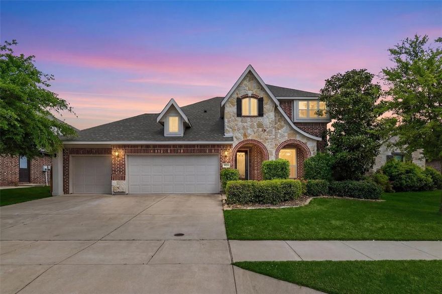 Former model home on an oversized lot in Northwest ISD with 5 bedrooms, 3.5 baths, and a rare 3-car garage. This spacious home features wood-look tile flooring, an open-concept layout, and an oversized chef’s kitchen with granite countertops, stainless steel appliances, a large island, and walk-in pantry. Private downstairs primary suite offers dual vanities, garden tub, walk-in shower, and custom closet system. Flexible front room is ideal for dining, office, or sitting area. Upstairs includes a large game room, full laundry room, and 4 secondary bedrooms with well-designed bath access. Covered back patio is perfect for entertaining. Located just around the corner from the community pool and park, this home offers upgraded finishes, functional space, and a prime location.