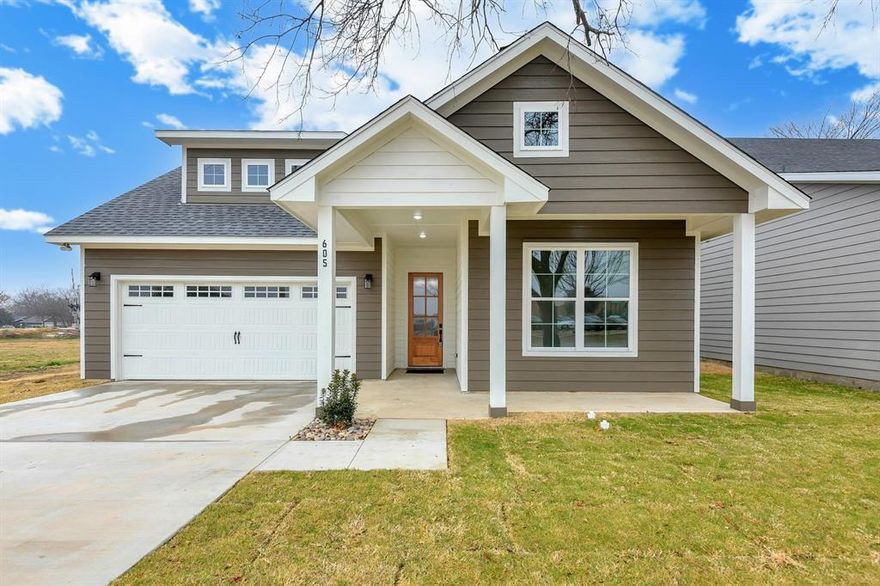 ***ASK ABOUT THE PAYMENT AFFORDABILITY PROGRAM AND SELLER INCENTIVES***Adorable cottage style home with a front porch designed for sitting! The 3 windows in the attic dormer give the home a modern farmhouse vibe. The first thing you notice when you walk up to the front door is the added height that makes for a grand entrance. When you step inside you have a nice entryway space to add your special decorative touch, perfect for showing off your holiday best. The open concept living, dining and kitchen are at the back of the house, so you have privacy from front door guests. Since the home is new it has all of the energy efficient bells and whistles to help with that monthly electric bill. You can enjoy being comfortable during those hot Texas summer days, that seem to drag on for most of the year, but you won't notice the effect on your pocketbook and budget. The finishes are elegant and beautiful with durable stained concrete floors throughout the home, white cabinets, granite countertops, designer fixtures, and ceiling fans in the living room and all of the bedrooms, stainless steel appliances, island in the kitchen and an open concept floorplan with split bedroom arrangement. As a bonus, this home is within walking distance to the recently renovated Lee Pen Park and pool. Pool admission is FREE and includes lap lanes, an open swim area, a beach entry area with spray features, a lounge area, and a 15-foot water slide. Make this home yours for 2026!