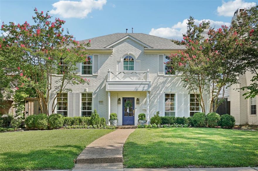 This meticulous, designer-owned home in HPISD is situated on a quiet, tree-lined street. Combining artistic flair with practicality, this light and bright, stunning home boasts a formal living room with fireplace, formal dining, and a family room with fireplace and custom built-ins. The chef's kitchen with recent GE Cafe appliance package and adjacent breakfast room overlooks an outdoor oasis made for entertaining. A guest room, full hall bath, and oversized utility room (with built-ins, a sink, and room for a refrigerator or freezer) complete the downstairs of this home. Upstairs there is a spacious primary suite with room for a sitting area, a divided walk-in closet that functions as two, and a fireplace. Two secondary bedrooms share a Hollywood bath. The resort-style pool and spa were completed in 2022. Desirable location just blocks from Snider Plaza shopping and dining.