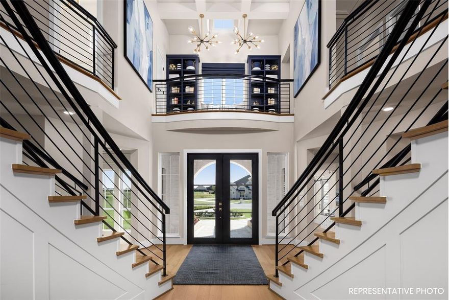 New Grand Home in Heath Golf & Yacht with resort-style amenities that include a lakefront clubhouse, with top notch dining, a lakeside pool, boat docks, sand volleyball, tennis, golf available, sailing, hiking, & bike trails. Highly rated Rockwall-Heath ISD ensures excellent education. This gorgeous home features 5 bedrooms and sits on a cul de sac homesite that has a 3 car garage & covered back patio.  Spacious livings include an office, vaulted Family Room, large gameroom, game table area, media room & Bonus Children's Retreat. The open concept kitchen is perfect for entertaining with large island and double pantries! Double staircase, lots of wood floors & downstairs guest suite. A convenient commute to Downtown Dallas is only 30 minutes & makes this the perfect oasis for relaxing luxury living with easy city access. Energy Star Partner