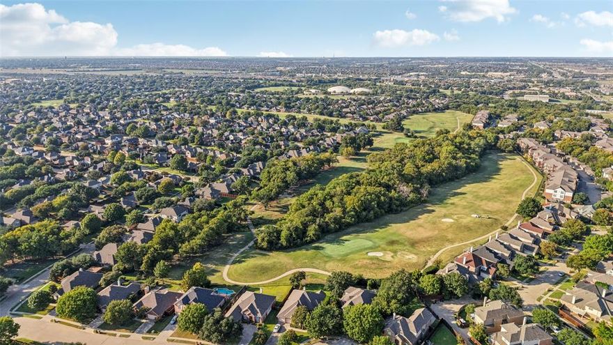 OPEN HOUSE MONDAY 03.16.26 3 - 5! Exceptional Living on the Golf Course in Plano! Nestled in the highly sought-after Ridgeview-Fairways of Ridgeview neighborhood, this stunning home is perfectly positioned on the 15th Tee Box of Ridgeview Ranch Golf Course, offering rare privacy and scenic views surrounded by mature trees. Combining timeless elegance with modern comfort, this home is filled with thoughtful upgrades, soaring ceilings, and abundant natural light pouring in through dramatic stacked windows. Inside, you'll find a spacious and well-appointed layout that flows effortlessly—ideal for both relaxed living and elegant entertaining. Rich hardwood floors guide you through expansive living areas that blend seamlessly into a light-filled, open-concept kitchen featuring white cabinetry, granite countertops, stainless appliances, and excellent sightlines into the family room. A generous laundry room with built-in cabinetry, along with a private guest bedroom and full bath on the main level, add both functionality and comfort. Upstairs, the primary suite is a true retreat, with sweeping views of the treetops that provide a peaceful, secluded ambiance. The updated en-suite bath is beautifully finished with marble and granite accents, dual vanities, a freestanding soaking tub, a luxurious rain shower, and a large walk-in closet. The upper level also features two additional bedrooms connected by a Jack-and-Jill bath, along with a spacious game room or second living area, perfect for relaxing or entertaining. This home feeds to Highly Rated Frisco Schools; Anderson Elementary, Vandeventer Middle School, and Liberty High School