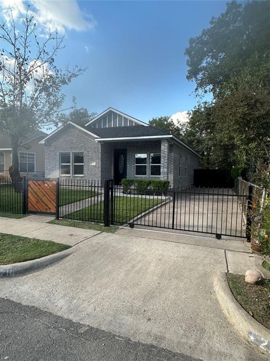 Beautifully New 2025 home with 3-bedroom, 2-bath and separate laundry room with sink. This home located in the Sunset area of Oak Cliff! property offers 10-foot-high ceilings, vinyl plank and tile flooring throughout for easy maintenance, spacious closets in two bedrooms and primary room has Walkin-closet, kitchen featuring quartz countertops, kitchen Island, water line for refrigerator. backsplash,42” wall cabinets and stainless-steel appliances including a stove, and dishwasher. The home boasts a large patio perfect for outdoor entertaining, and a sizable wood storage shed. Enjoy added features like Thankless water heater, E-Low windows, window blinds, foam insulation on exterior walls and attic, iron fence with sliding front gate, Off-street parking for two vehicles and on the driveway 2 more vehicles. Conveniently located near Bishop Arts District, Kiest Park, major highways, and local dining. Call today to schedule your private showing!