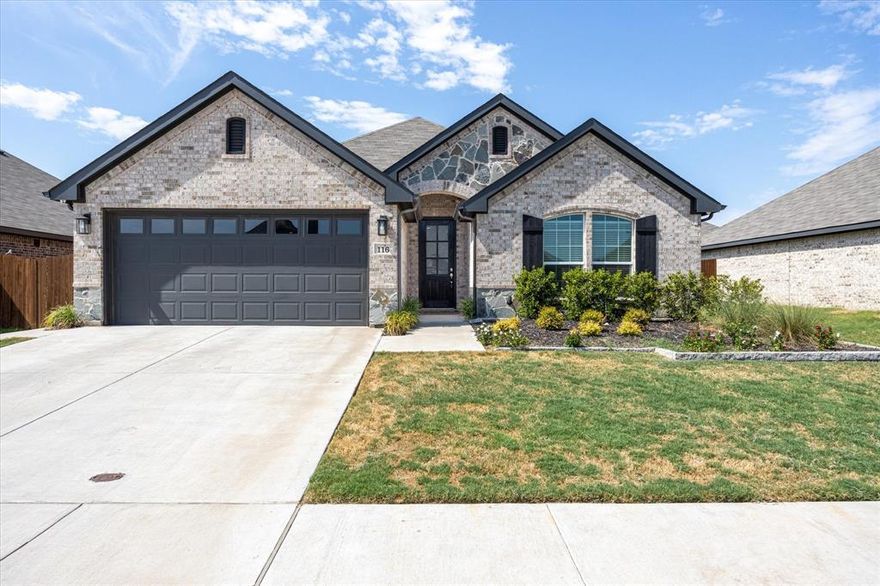 Exquisite Antares Model home with modern comfort and scenic surroundings! Nestled in a peaceful community, this barely-lived-in 3-bedroom, 2-bath gem has been meticulously maintained and thoughtfully designed. Showcasing the Antares model’s stylish layout, this home features elegant curb appeal, a manicured front yard, charming sidewalks, and a finished 2-car garage for extra storage and convenience. Step inside to a bright, open-concept living space that blends comfort and function. The chef-worthy kitchen boasts sleek granite countertops, stainless steel appliances, and a breakfast bar—perfect for entertaining or everyday meals. Refrigerator, washer, and dryer are all included for a true move-in-ready experience. 
The spacious primary suite is a serene retreat with ample natural light and an en-suite bath. Two additional bedrooms provide flexibility for guests, a home office, or creative space. A covered back patio opens to a fully fenced yard with a wood privacy fence—ideal for relaxing, dining, or play. 
Enjoy quick access to Hwy 67 and Chisholm Trail Pkwy for easy commuting. Outdoor lovers will appreciate the proximity to Cleburne State Park and Lake Pat Cleburne for hiking, fishing, or weekend picnics. Neighborhood features include curbs, sidewalks, and a community mailbox, enhancing the charm and walkability. Blending tasteful finishes, thoughtful inclusions, and a prime location near nature and conveniences, this home is a rare find. Don’t miss your chance to own a beautifully cared-for model home that offers modern elegance and a lifestyle connected to the outdoors.