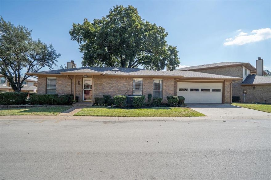Welcome home! This cozy one-story freestanding townhome is one of the few in the community with no shared walls, offering the privacy of a single-family home with the convenience of low-maintenance living. Enjoy access to community amenities including a pool and tennis court, perfect for relaxation or recreation. Step inside to a spacious dining room, ideal for casual gatherings or hosting special occasions. The inviting main living area features a warm brick fireplace and ceiling fan for year-round comfort. The kitchen boasts granite countertops, built-in cabinetry, and all the essentials for effortless cooking and entertaining. Both bedrooms are generously sized for comfort. You’ll also appreciate solid surface flooring throughout, combining style and easy upkeep. Enjoy a great private patio with space to unwind or socialize outdoors. The washer, dryer, refrigerator, and Murphy bed all stay, making this home move-in ready. The garage offers tons of extra storage, ensuring everything has its place. Located just minutes from Generations Park, where you can enjoy a waterpark, fitness center, and community events, this charming home blends comfort, convenience, and opportunity, all in one delightful package.