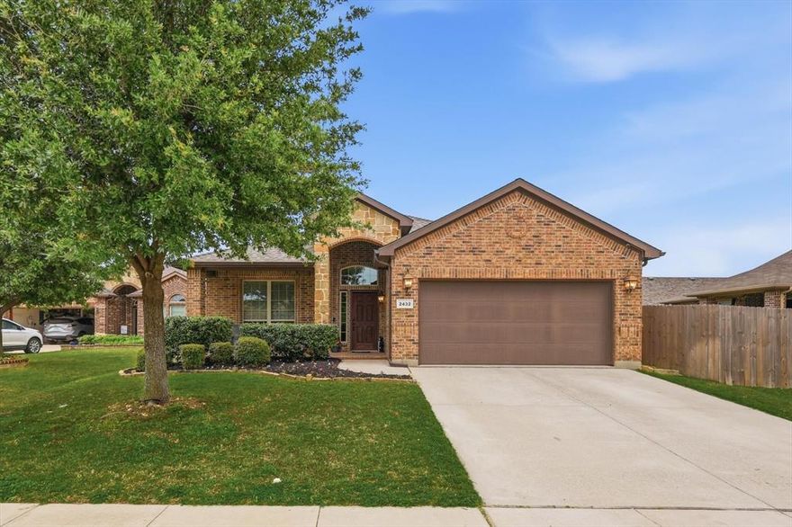 This well-maintained 3 bedroom, 2 bathroom home on a quiet cul-de-sac offers over 2,100 square feet of thoughtfully designed living space, conveniently located off I-35W near Alliance Town Center, Texas Motor Speedway, Tanger Outlets Fort Worth, and downtown Fort Worth. Pride of ownership is evident from the moment you arrive, with inviting curb appeal and a welcoming covered entryway. Inside, you will find a designated office with French doors which can also be used as a bedroom, along with a separate living area that can serve as a formal dining room or flexible living space. The heart of the home features an open-concept layout connecting the living room, kitchen, and breakfast area, perfect for everyday living and entertaining. The living room showcases wood floors and a cozy gas fireplace, while the kitchen offers granite countertops, stainless steel appliances, and an eat-in breakfast area overlooking the backyard. The primary suite includes an ensuite bathroom with a separate shower, deep soaking tub, double vanity, and a walk-in closet. Two secondary bedrooms are split from the primary suite and share a full bathroom. Step outside to enjoy an oversized covered patio and a spacious backyard ideal for relaxing or entertaining. Located in the desirable Tehama Ridge neighborhood, residents enjoy premium amenities including a community pool, park, and fishing pond.