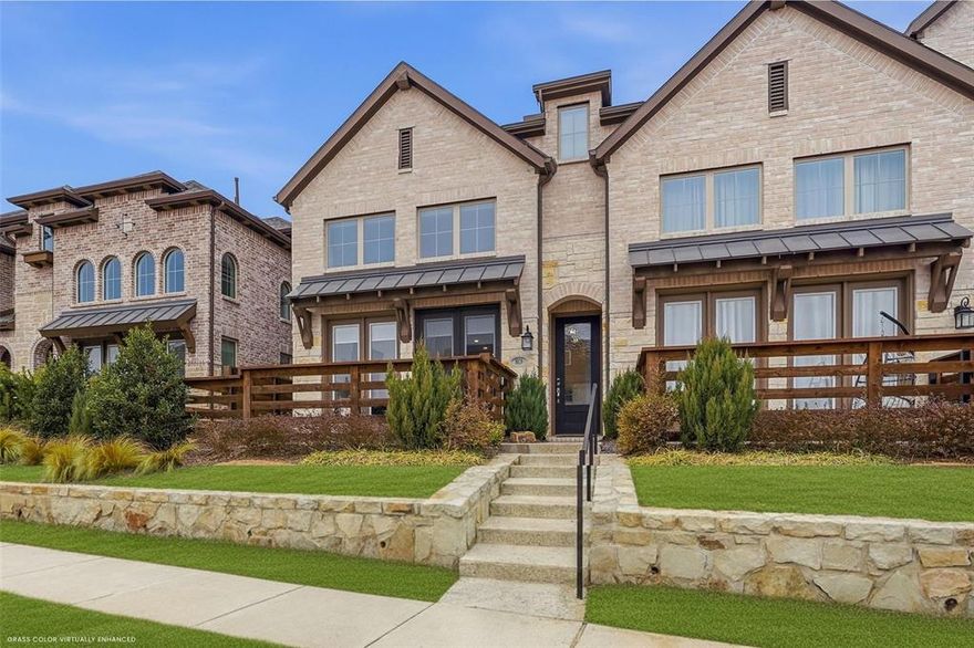 Stunning corner townhome offering the perfect blend of style, space, and low-maintenance living. This home features an attached 2-car garage, a private dog run, and a charming oversized front porch—ideal for morning coffee or entertaining. Inside, enjoy an open floor plan anchored by a light and bright kitchen with a statement island, gas cooktop, soaring ceilings, and abundant natural light flowing throughout the main living space. Remote control shades in the living room. Upstairs, the spacious landing offers flexible space for a game room, home office, or lounge area. A tranquil primary suite complete with a soaking tub, walk-in shower, and generous walk-in closet. A full-size laundry room adds everyday convenience. Highly sought-after Trinity Falls community amenities! Just a short walk to the neighborhood dog park and elementary school. Other resort-style amenities include multiple pools, parks, miles of hiking and biking trails, a pond, and a clubhouse with a gym. Conveniently located with an easy drive to H-E-B, Buc-ee’s, and historic Downtown McKinney!