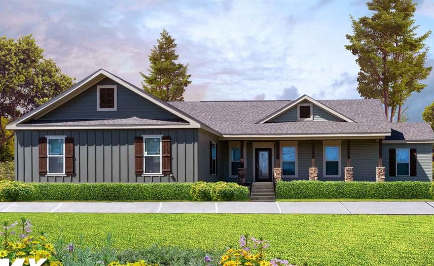 New build home on 2 peaceful county acres, new well and new septic Briarritz Floorplan Beautifully crafted home boasts large covered rear porch ideal for indoor and outdoor dining and relaxation, with access from kitchen and dining room and master bedroom. Master suite will be a bastion of tranquility with extra sized ensuite featuring extra large walk-through shower, platform soaking tub, dual sink vanities and two walk-in closets. Sample photos and color schemes. Join us for an open house to pick out your new home February 20th noon to four @ 12125 Hwy 199 Azle