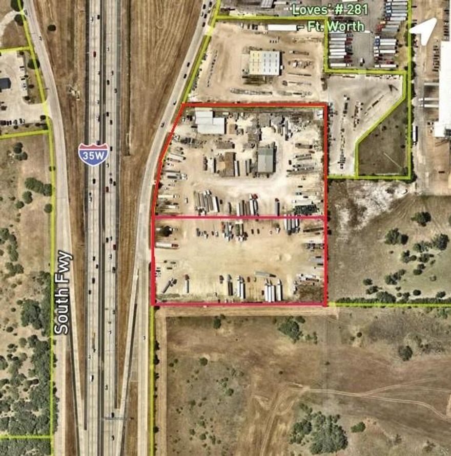 Interstate 35W frontage property. There is an approximate total of 8.67 acres. Close proximity to Huguley Hospital. 2022 Traffic Count for Interstate 35W and FM 1187 was 132,973 cars per day. Location is currently used as a truck park. There is currently a 50x100 foot metal building on site as well as a smaller 40x60 Metal Building.