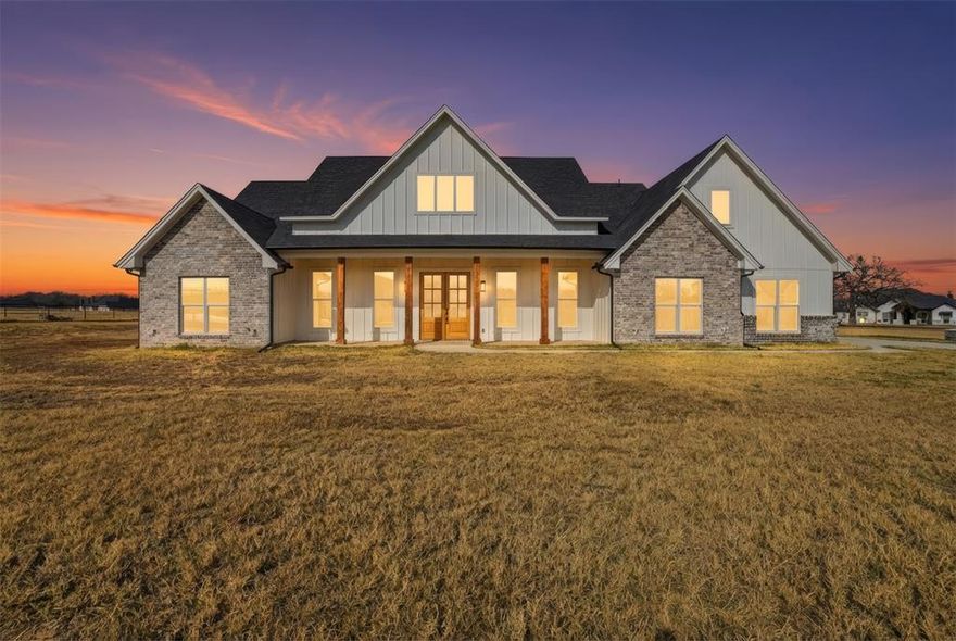 Welcome Home! This wonderful family home is new construction and has never been lived in! Offering 4 bedrooms, 2 and a half baths down, 1 full bath up, covered porches front and back, is on over 2 acres AND on a corner lot! With much customization including gorgeous counter tops and an island kitchen, lots of cabinet space, soaring beamed ceilings, a HUGE walk-in pantry, roomy closets and built-in shelves on both sides of the raised-hearth fireplace, this home will wow you! Too much to list here. Come see for yourself and make it your own.