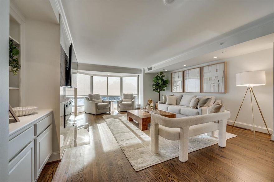 Situated in the highly desirable Crestpark Condominiums, this 5th-floor, beautiful 3-bedroom, 3.1-bath residence offers 2,569 square feet of elegant living in one of Highland Park’s most coveted locations. The home welcomes you with inviting natural light, rich hardwood floors, and generously scaled living and dining areas designed for both everyday comfort and effortless entertaining. Thoughtful built-ins, a fireplace, and expansive windows create a warm, timeless ambiance.

The well-appointed kitchen features a large island with a built-in wine fridge. The spacious primary suite with a sitting area, walk-in closet, a double vanity, a separate shower, and a garden tub. Two additional bedrooms—each with its own ensuite bath. Ample storage, a powder bath, and an in-unit utility room further elevate daily living, making this end unit highly desirable.

Residents of Crestpark enjoy amenities, including a nicely-appointed fitness area, a beautifully maintained pool, outdoor patios, a 24-hour concierge and security, and valet parking for both owners and guests. Gated underground parking and on-site storage. Highland Park ISD! The building is just a short stroll from Whole Foods, Nonna, and other beloved neighborhood dining and shopping destinations, offering an unmatched blend of luxury, convenience, and community.