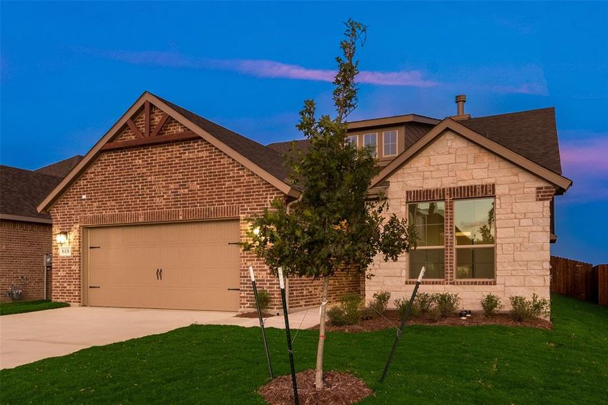 Welcomed by a pillared front porch, the long foyer opens into a grand family room complete with a fireplace. The kitchen is positioned against the back wall as the stage so you can look out and observe all things going on. With three equally-sized spare bedrooms, you’ll have space for your family and any visitors. A walk-in mudroom off the garage allows for more storage of your day-to-day items. The owner’s suite is a perfect getaway, tucked in the back corner past the family room. Entering this space, you’ll have a splendid view into the backyard. All the natural light will make this oasis feel even more tranquil. The bedroom leads into the owner's bath with a double-sink vanity, stand-up shower, and tub perfect for unwinding after a long day. There’s no shortage of storage in this luxurious ranch-style home with closets in every room, extended countertops in the kitchen, corner pantry, and coat closet.