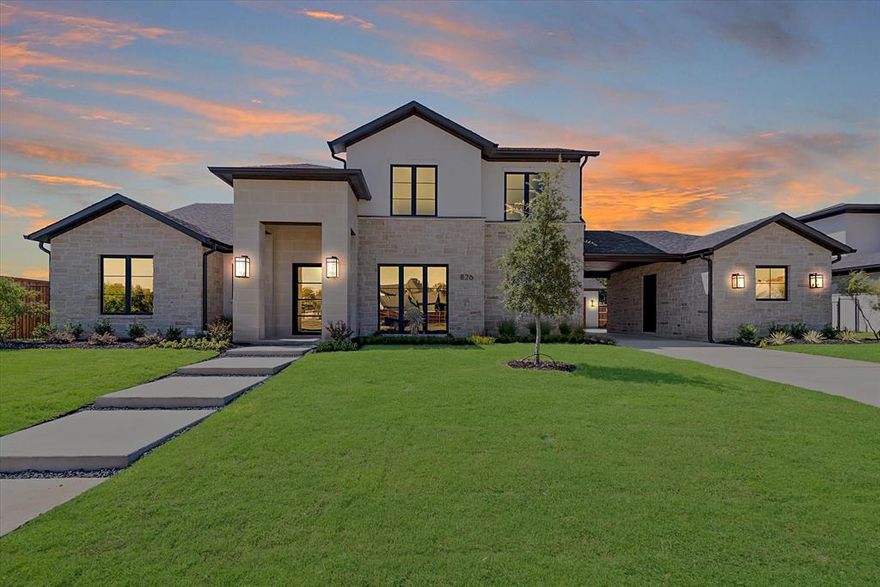 MOVE IN READY!  M The Builders offers another custom gem with much sought after modern clean lines in design on the exterior but transitional interior from luxury engineered wood flooring through out and tile in wet areas. 3 living areas, the Master suite and 1 guest bed on the first floor and 3 additional bedrooms and a game room up. Open clean lines, ginormous island inviting the rest of the living areas into a real family gathering space. The abundance of custom cabinetry and Anderson windows makes this home extra special from the prep kitchen wine area to the downstairs game media and then double outdoor living areas viewing the generous size homesite. Buyers choice, Colleyville or Keller Schools.