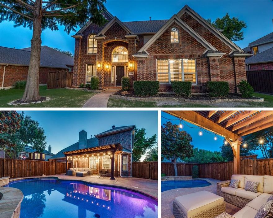 Situated in a coveted cul-de-sac in The Trails of West Frisco, this stunning home boasts exceptional architectural details and a thoughtfully designed floor plan. Rich hardwood floors extend from the inviting foyer into spacious living areas filled with natural light. 4 Bedroom plus flex room. The family room, featuring a cozy fireplace, flows seamlessly into the breakfast nook and gourmet kitchen. The private primary suite offers a spa-like bath with a see-through fireplace and generous closet space. Upstairs, you'll find spacious bedrooms and a versatile bonus room. Step outside to a beautifully landscaped backyard oasis with a pergola, heated pool, and plenty of space for relaxation and entertainment. Huge driveway, Upgrades abound, including plantation shutters and premium finishes. Located near top-rated FISD schools, a golf course, parks, and shopping, this home is a true gem!

**See Recent Upgrades List in the attached images** 
2024 - New Paint
2022 - New Roof
2021 - New Kitchen AND MORE!