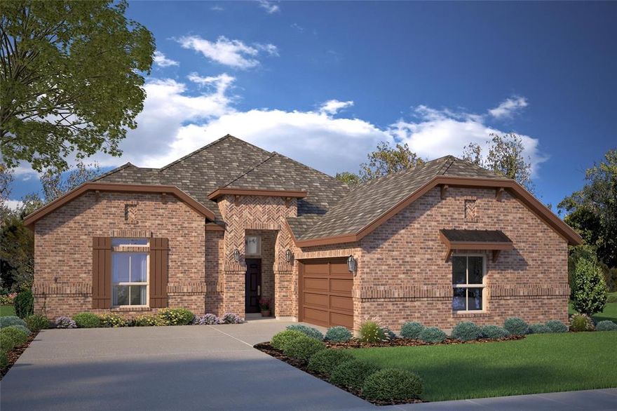 Welcome to D.R. Horton’s fabulous new community of Lakeview Pointe, located in the desirable city of Grand Prairie within Midlothian ISD! Estimated completion Spring 2026. The spacious single-story Guadalupe Floorplan–Elevation C features 5 bedrooms, 3 bathrooms, a formal dining room, and a 2-car garage, offering a flexible and functional layout ideal for everyday living. The open-concept family room flows effortlessly into the dining area and chef-inspired kitchen, creating a bright and inviting atmosphere perfect for entertaining. The kitchen is beautifully appointed with 42-inch upper cabinets with crown molding, quartz countertops, stainless steel appliances, a ceramic tile backsplash, a center island, and a walk-in pantry, providing both style and functionality. The private primary suite is located at the rear of the home and showcases a well-appointed en-suite bath with dual quartz vanities, a 5-foot shower, separate soaking tub, and a spacious walk-in closet. Secondary bedrooms are thoughtfully distributed across the layout to maximize comfort and privacy. A dedicated laundry room, mud room, and coat closet near the foyer provide everyday convenience and organization. Additional highlights include RevWood flooring in high-traffic areas, a covered patio for outdoor enjoyment, and America’s Smart Home Technology package. Exterior features include a landscape package with full sprinkler system and a fully fenced backyard, designed for easy maintenance and added privacy. With only one carefully designed phase, Lakeview Pointe will offer a future park and playground, promoting connection and an active outdoor lifestyle. The Guadalupe – Elevation C delivers modern comfort in a family-friendly setting, making it a standout choice in this growing community.