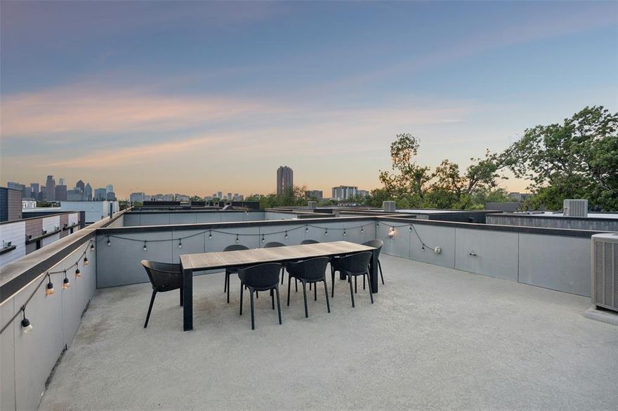 Designed by AIA award-winning architect Josh Nimmo and built by Cobalt Homes, this architecturally stunning and sophisticated corner contemporary townhome is a 4-level urban oasis boasting fabulous outdoor spaces with terrace, huge rooftop deck and views galore. This entertainer's paradise features private outdoor living spaces & expansive rooftop deck w jaw-dropping scenic downtown views. Beautifully designed to maximize privacy, the unique architectural interior offers an open floor plan with clean lined modern finishes, bright open spaces, abundant windows providing natural light, power window shades for privacy, 10-foot ceilings, floating steel staircases, concrete & white oak hardwood flooring and quartz finishes. The spacious kitchen features a large island w waterfall edge, walls of storage, Bosch stainless appliances, open to the spacious living area w built in speakers and two dining areas. Dry bar features wine cooler. Ideal floorplan has 3 spacious bedrooms, each with ensuite baths, sleek quartz finishes and spacious closets, plus half-bath for guests. Primary bath features stunning ensuite spa bath w rainfall shower in wet room for relaxation. Private 2-car attached garage.  NO HOA!