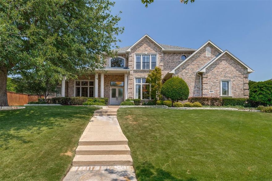 Unparalleled Location!  Refined Luxury Living! Ideally positioned across from a picturesque park & tranquil community pond, this stunning luxury residence offers an extraordinary lifestyle in one of the area’s most sought-after settings. Enjoy serene evenings from the charming front porch as the sun sets over manicured landscapes. Step inside to a grand entryway featuring a sweeping staircase, soaring ceilings, & timeless architectural details. A sophisticated study with wall-to-wall built-ins provides the perfect setting for a refined home office. The formal dining rm is ideal for hosting elegant dinner parties & holiday gatherings, effortlessly connecting to an inviting living space with a striking fireplace, floor-to-ceiling windows, and captivating backyard views. The expansive primary retreat is a true sanctuary, complete with a cozy sitting area, 1 of 4 fp's, a lavishly remodeled spa-like bath featuring a walk-in shower, freestanding tub, soapstone ctops, and dual walk-in closets. The updated gourmet kitchen is the heart of the home, offering tranquil views of the lush backyard! Highlights include a gas cktp, double ovens, walk-in pantry, casual dining space, & spacious bar. A sleek wet bar adds addt'l flair for hosting. The main flr also features a beautifully updated guest bath adorned w floor-to-ceiling accent tile, a designer laundry rm, and a private guest ste  w en-suite bath. Upstairs, discover 3 generously sized bedrooms with walk-in closets and a game room — perfect for family living. Step into your private resort-style oasis, where a sprawling covered patio w a stone fp, built-in outdoor kitchen, expansive entertaining areas surround a sparkling pool — all designed for both intimate evenings & grand-scale entertaining. Situated on nearly half an acre of impeccably landscaped grounds, this residence is nestled in a premier location near The Village Shops, CH Elem School, Other parks, ponds plus the Exclusive Lakes at Castle Hills Private Golf Club.