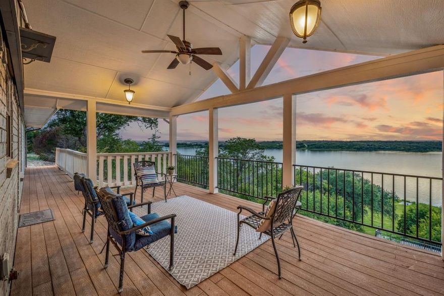 Mainbody Lakefront Stunner with Panoramic Views! Experience breathtaking sunsets and lakeside living from this elevated gem on Lake Granbury. Perfectly situated in a park-like setting at the end of a quiet cul-de-sac, this home offers the ideal blend of tranquility and convenience—just minutes from shops, restaurants, golf courses, and Granbury's historic downtown. Whether you're looking for a peaceful weekend escape or a full-time lakefront residence, this property delivers. The updated home features two spacious living areas, three full bathrooms, and three bedrooms, plus a versatile flex room currently used as a fourth bedroom. Enjoy cozy evenings by the wood-burning stove while soaking in sweeping lake views. Step out onto the expansive covered deck, accessible from the family room, dining area, and primary suite—perfect for entertaining or simply unwinding. The oversized lot offers ample space for outdoor enjoyment or the potential to build an additional home or guesthouse. Recent improvements include a new roof and gutters (July 2025), with brand-new windows scheduled for installation by the end of July. Extra parking ensures plenty of room for guests and lake toys, and a storage shed adds convenience for all your recreational gear. Don't miss this rare opportunity to own a slice of lakefront paradise in one of Granbury’s most desirable neighborhoods. Optionally sold fully furnished.
