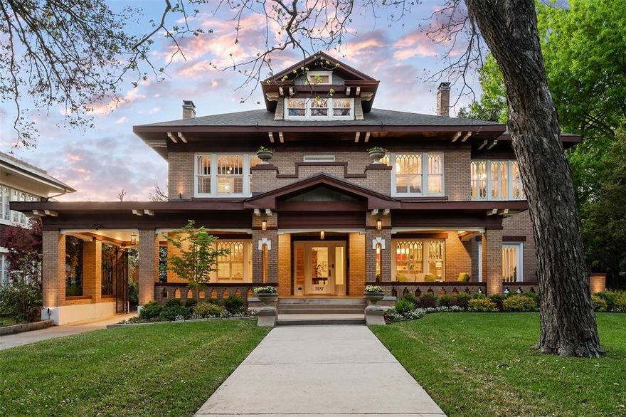 OFFER DEADLINE Sunday, April 24th at 8 PM.  A magnificent 1916 Prairie Foursquare on a large corner lot, 5647 Swiss Avenue has been meticulously updated with every attention to detail to be a top home on the street in terms of condition and style. Historical elements include an original Rookwood tile fireplace, a coal-burning furnace (now decorative), stained glass, molding and diamond-shaped windowpanes throughout. Period-appropriate and modern renovations make the home practical for a large family and include upgrades to HVAC, plumbing, pool and electrical systems. All bathrooms have been refreshed and spaces reimagined for modern living. The private backyard is great for entertaining or relaxing with a pool, spa and mix of grass and beautiful landscaping. The two-car detached garage includes a heated and cooled workshop plus guest quarters with bath and kitchenette. Check out the views of park-like Swiss Avenue from what one neighbor has called the best front porch on the street.