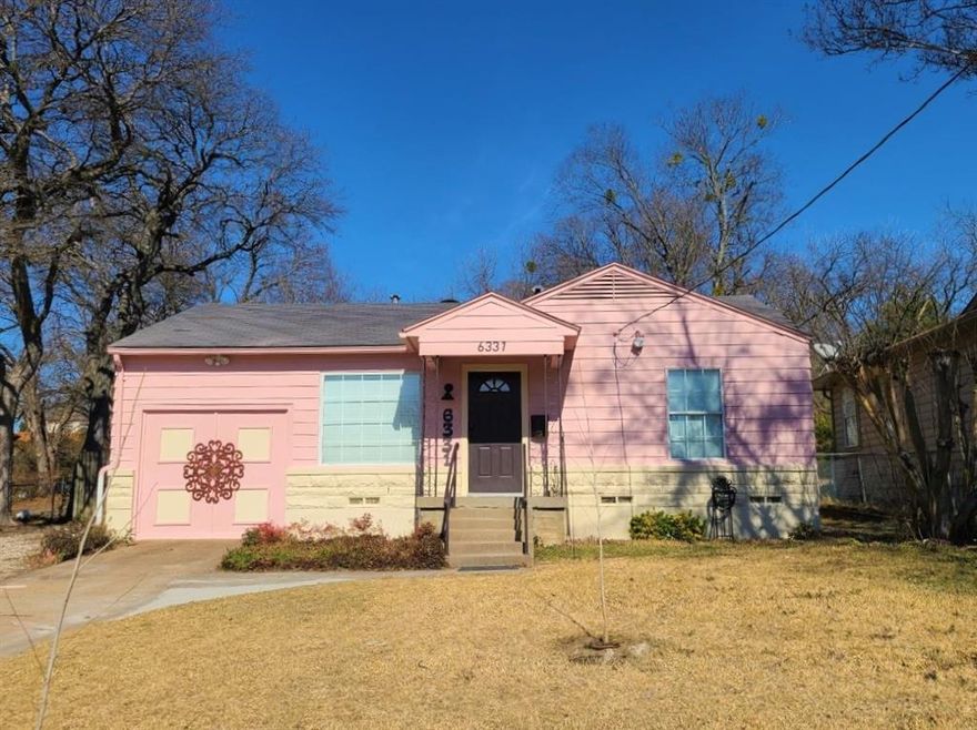 Charming 1950s-Inspired Pink Bungalow on a quarter of an acre! Step into this super cute and stylishly restored pink home, full of vintage character and modern comfort. Featuring beautifully refurbished original wood floors throughout, this home embraces its 1950s roots while offering thoughtful updates. Enjoy a spacious living room—perfect for cozy evenings and weekend lounging. The remodeled kitchen shines with a custom butcher block countertop, stylish new backsplash, and classic 1950s-style appliances for a retro flair. The bathroom has also been tastefully updated for modern convenience.  Out back, relax or entertain under the covered patio in a private yard. Huge lot 58 x 198. A little over a quarter of an acre. A separate laundry room adds to the home’s functionality. Furnishings also for sale. Negotiable. The square footage includes the garage conversion to enlarge the living area. Sewer line from the house to city replaced about 2 years ago.