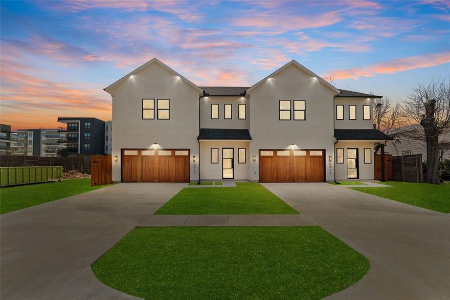 Stunning contemporary duplex in a prime Dallas location featuring open concept living, abundant natural light, modern fireplace, built ins, and a custom glass bar under the stairs, chef style kitchen with waterfall island, quartz countertops, custom cabinetry, designer lighting, and premium appliances, spacious bedrooms and a spa inspired primary bath with freestanding soaking tub, oversized glass shower, and elegant gold fixtures, appraised at $839,000 per unit offering approximately $40,000 in instant equity and priced to sell. In the heart of Dallas right by Love Field, Lovers, Uptown, and Mockingbird just a street over, minutes from Downtown and nestled within the dynamic Medical District offering unbeatable connectivity and lifestyle appeal, ideal for medical professionals, urban commuters, and young families, just minutes to Love Field Airport and near Brook Hollow Golf Club, delivering a rare blend of luxury, convenience, and community access that today’s buyers and renters demand.
