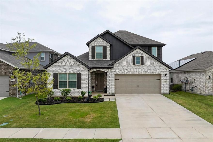 Charming and meticulously crafted M-I home in the sought-after Verandah community is a two-story home offering 4 bedrooms, 3 baths, and thoughtfully designed living space. The main floor features a guest bedroom an office and a full bath. The owner’s suite on the first floor is a serene retreat with sloped ceiling, bay window, dual-sink in bathroom with ceramic-tiled shower, double-door entry, and large walk-in closet.  Bright and open, the heart of the home features sloped ceilings and light-tone flooring with the dining area flowing into the family room lined with large windows. The kitchen shines with white cabinetry, granite counters, herringbone backsplash, stainless appliances, a breakfast bar and a roomy walk-in pantry. Off the family room, enjoy an extended covered patio and a spacious backyard backing up to a greenbelt. Upstairs boasts two additional bedrooms, a generous game room and a full bath. Additional highlights include a 2-car garage, energy efficient windows, HVAC, appliances, rain gutters, wood fencing and tile flooring. With a contemporary palette and designer touches throughout, this move-in ready modern traditional residence offers both comfort and style.