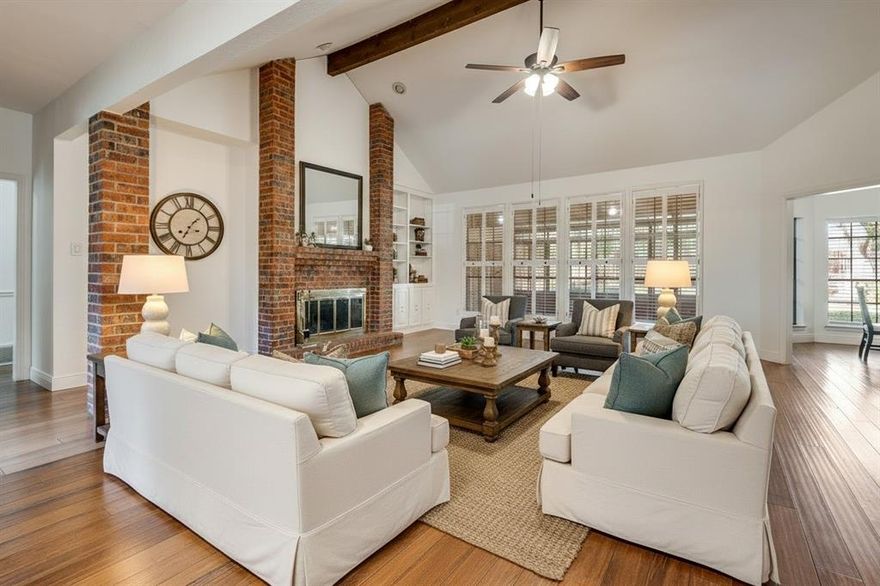 MOVE-IN READY SINGLE STORY HOME IN DESIRABLE BENTLEY VILLAGE! The open floorplan features a vaulted ceiling in the living room, a 10 ft ceiling in the dining room, a 6’ x 8’ walk-in wet bar, a fabulous sunroom, and views of the backyard. The kitchen has beautiful wood cabinets, granite counters, under cabinet lighting, walk-in pantry, updated GE double ovens, GE dishwasher, and a Samsung refrigerator. A raised hearth in the breakfast room creates a cozy dining area. The primary bedroom offers an ensuite bathroom with a soaking tub, walk-in shower, and separate vanities. All bedrooms are spacious and the 4th bedroom is separate making it perfect for a home office, private guest suite, or a 3rd living area. Tons of closet storage including a 6' x 5' storage closet in the bedroom hallway. The fenced back yard offers separation from the driveway. Room for additional parking including RVs. Improvements since 2022 include wood fence, HVAC system, garage door and motor, GE double oven, GE dishwasher, Samsung refrigerator, Ring camera system, and popcorn ceiling removed throughout home. Quiet but convenient location is a short distance from shopping, restaurants, entertainment, and I-30.